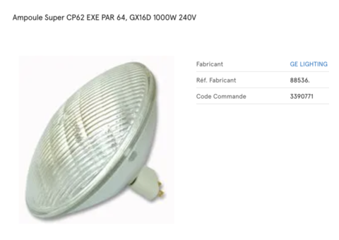 carton de 6 Lampes SUPER PAR 64 CP60 CP61 CP62 Marque Général Electric